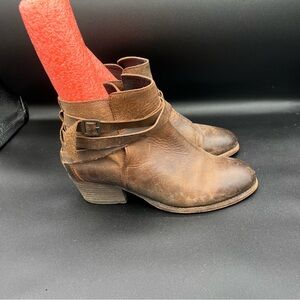 Homers‎ Handmade Portugal Leather Ankle Boots Brown Distressed Moto Boho Size 39